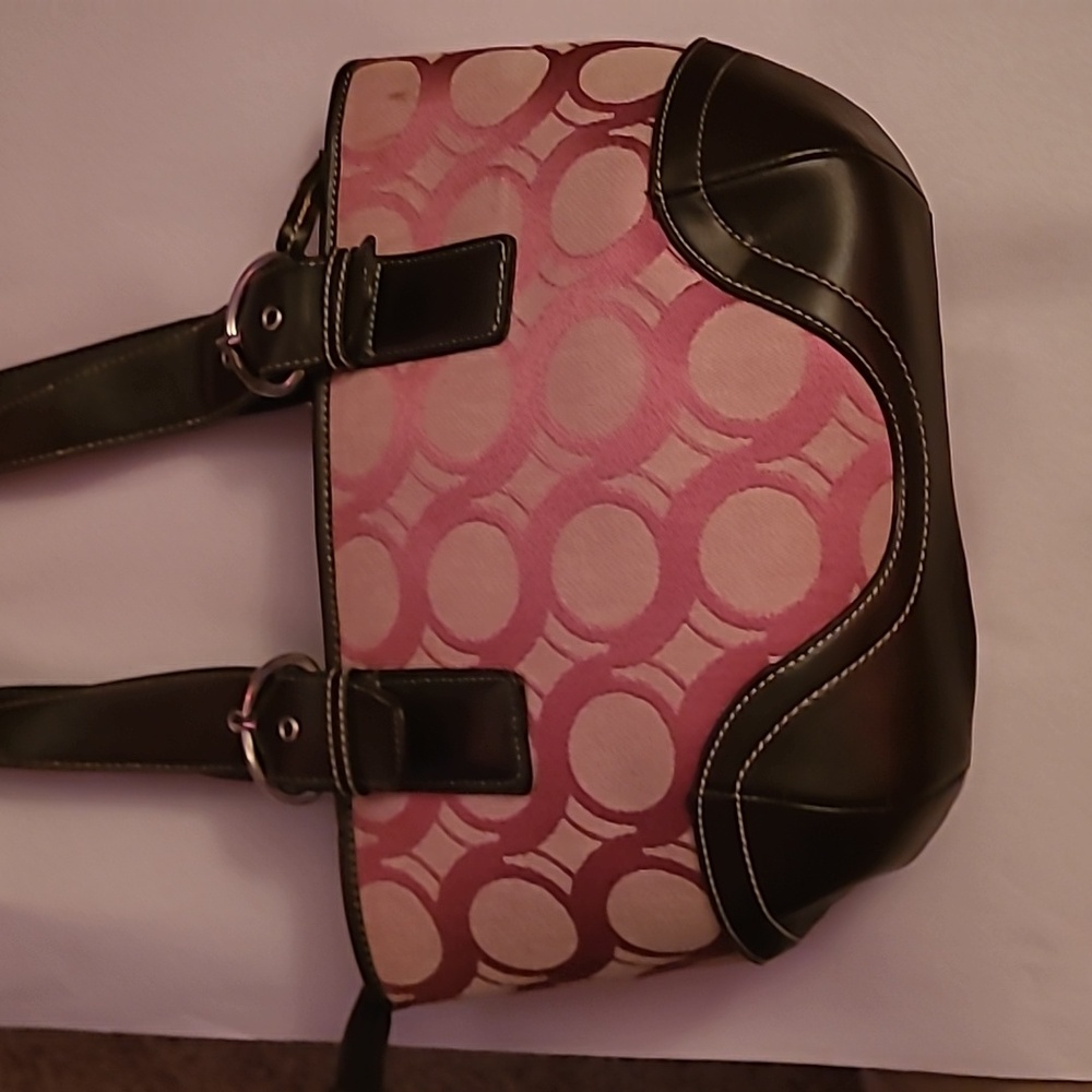 Medium size purse (used) pink with brown leather. Flawless. Unbranded